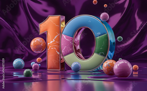 Number 10, vibrant ten 3D font 