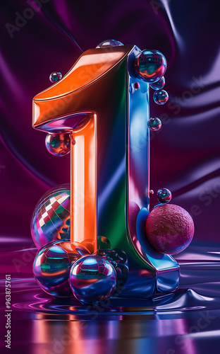 Number 1, vibrant one 3D font 