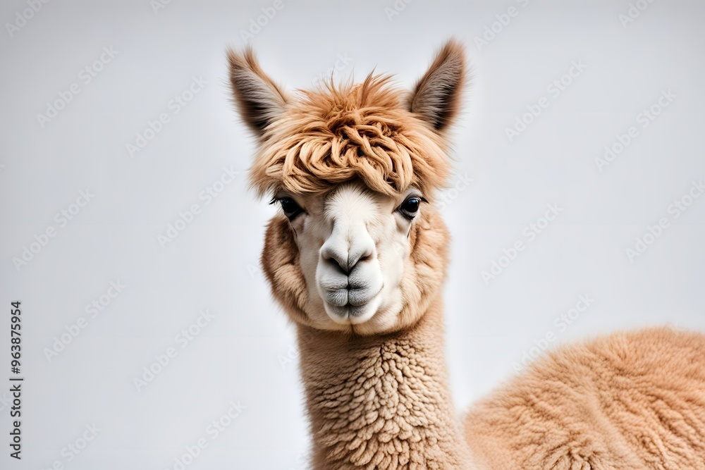 Fototapeta premium Alpaca animal on white background, AI Generated