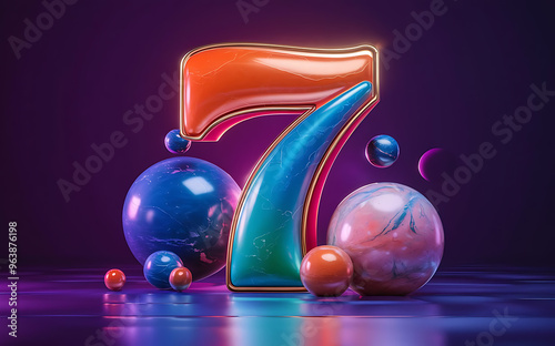 Number 7, vibrant seven 3D font 