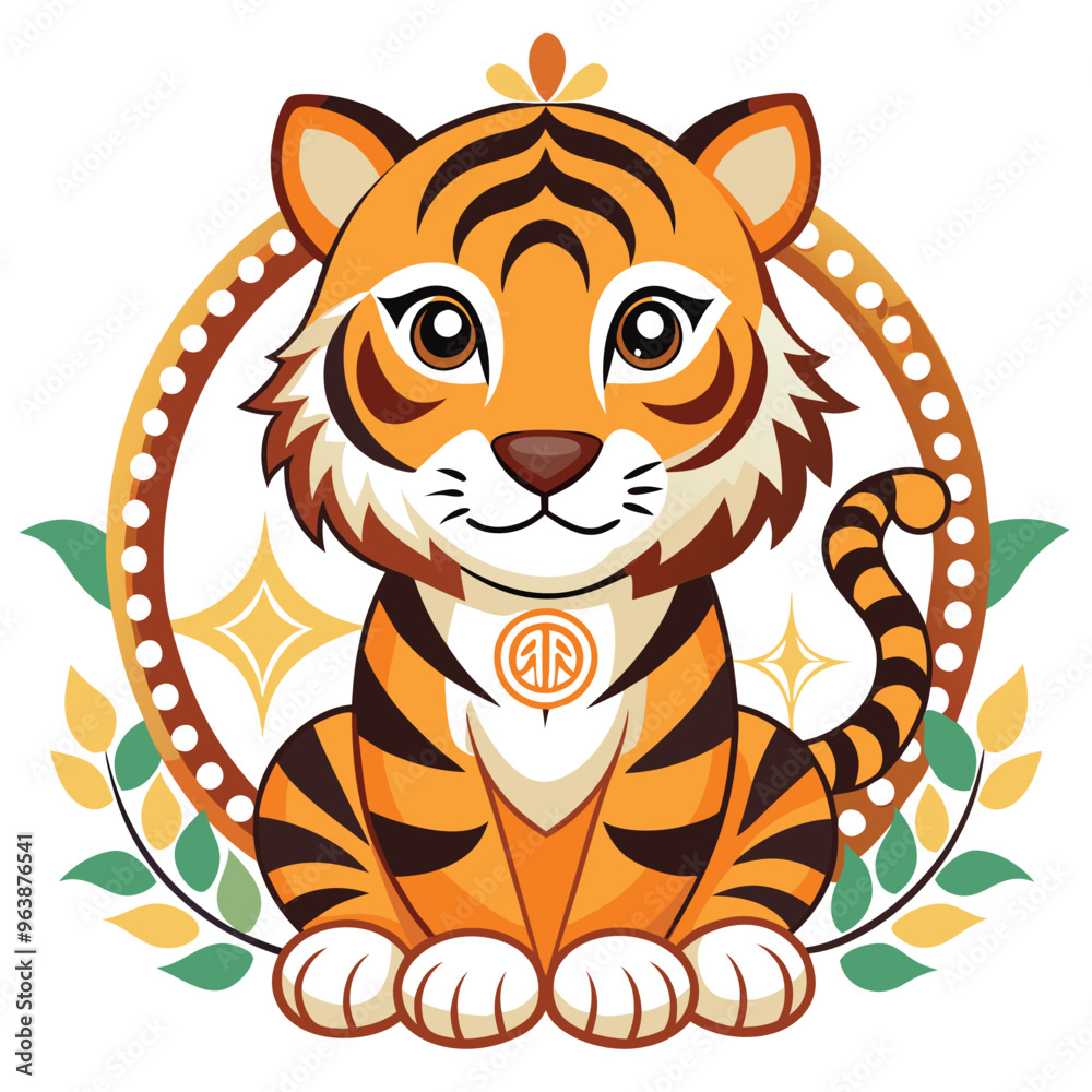 cute tiger mascot with emblem shape cute tiger mascot with emblem shape