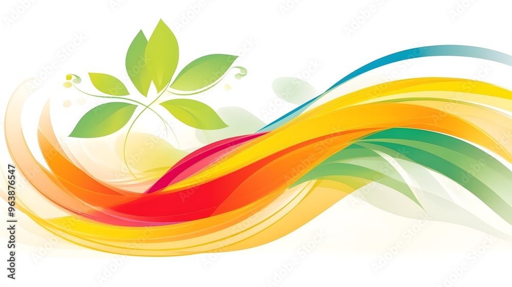 Fototapeta premium Abstract Colorful Waves with Green Leaves