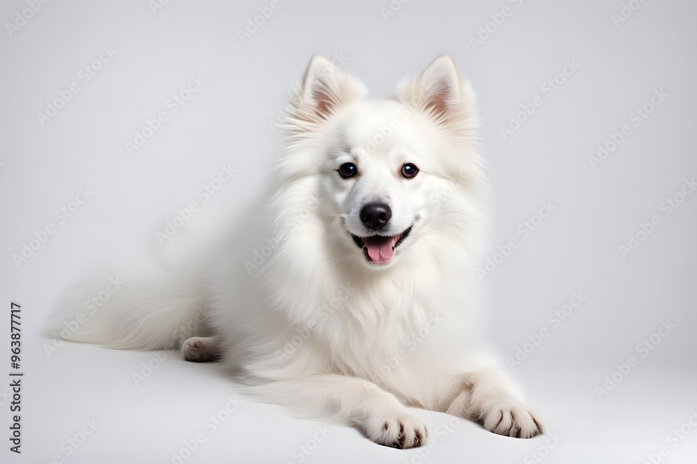 American eskimo dog animal on white background, AI Generated American eskimo dog animal on white background, AI Generated