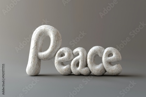 Word 'Peace' spelled with soft, fluffy white material