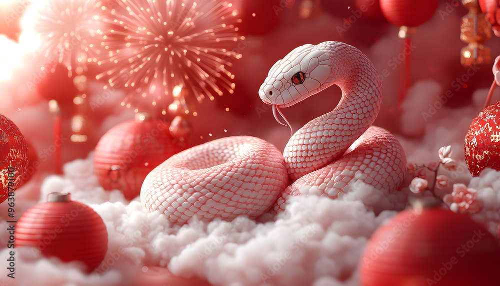 “White Snake Surrounded by Red Clouds with Lanterns and a Moonlit Sky”
“White Snake Surrounded by Red Clouds with Lanterns and a Moonlit Sky”