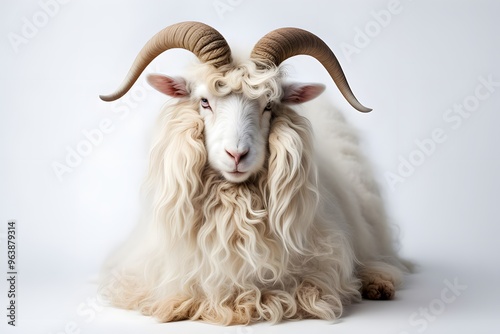 Angora goat animal on white background, AI Generated photo