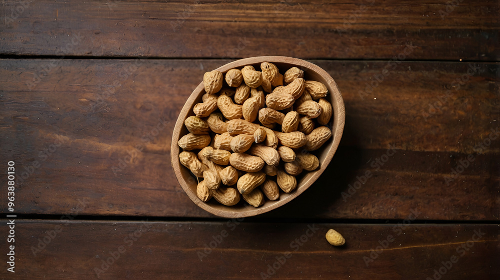 Peanut on wooden table top view Peanut on wooden table top view