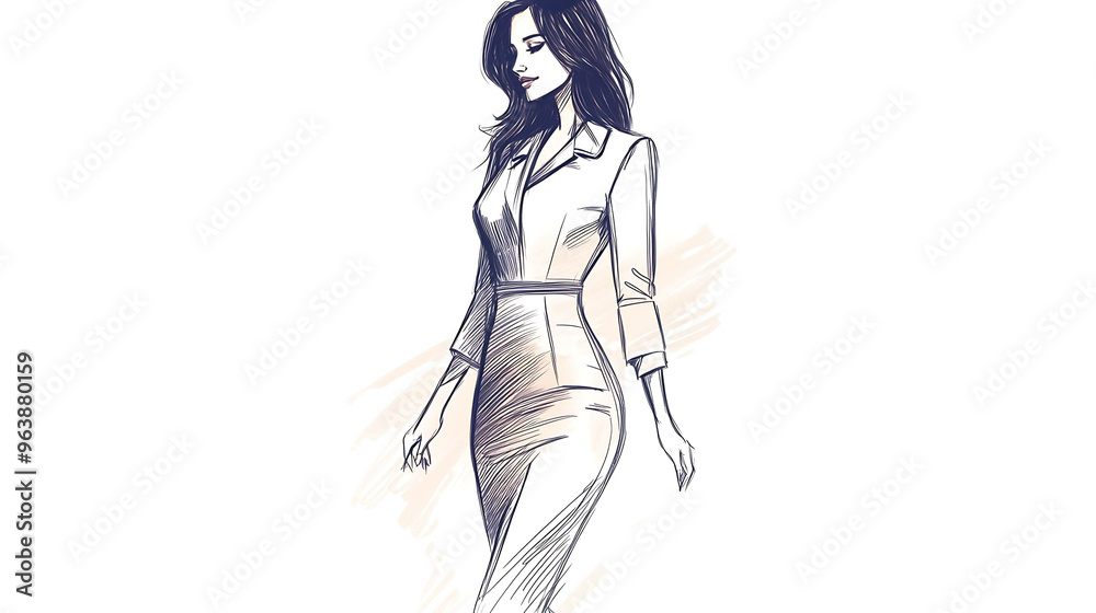Elegant woman sketch in dress, fashion illustration. Elegant woman sketch in dress, fashion illustration.