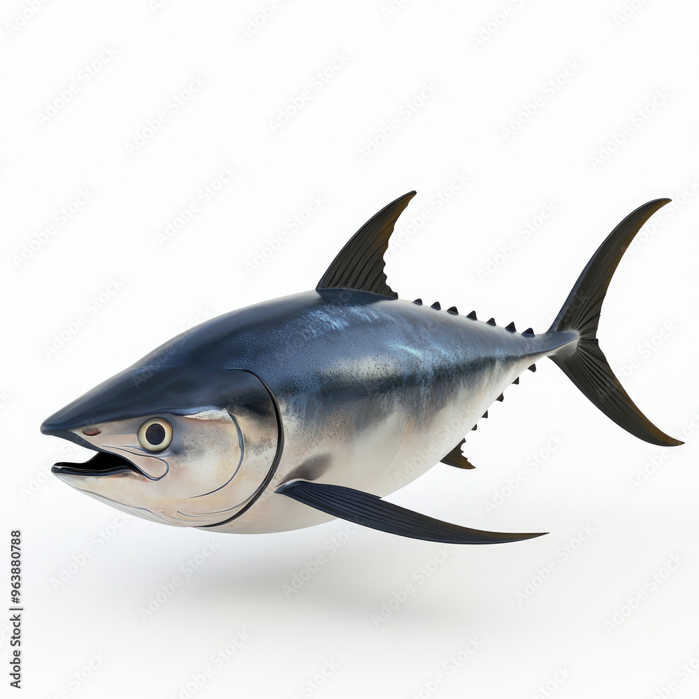 3D cartoon. A tuna fish, on a solid white background 3D cartoon. A tuna fish, on a solid white background
