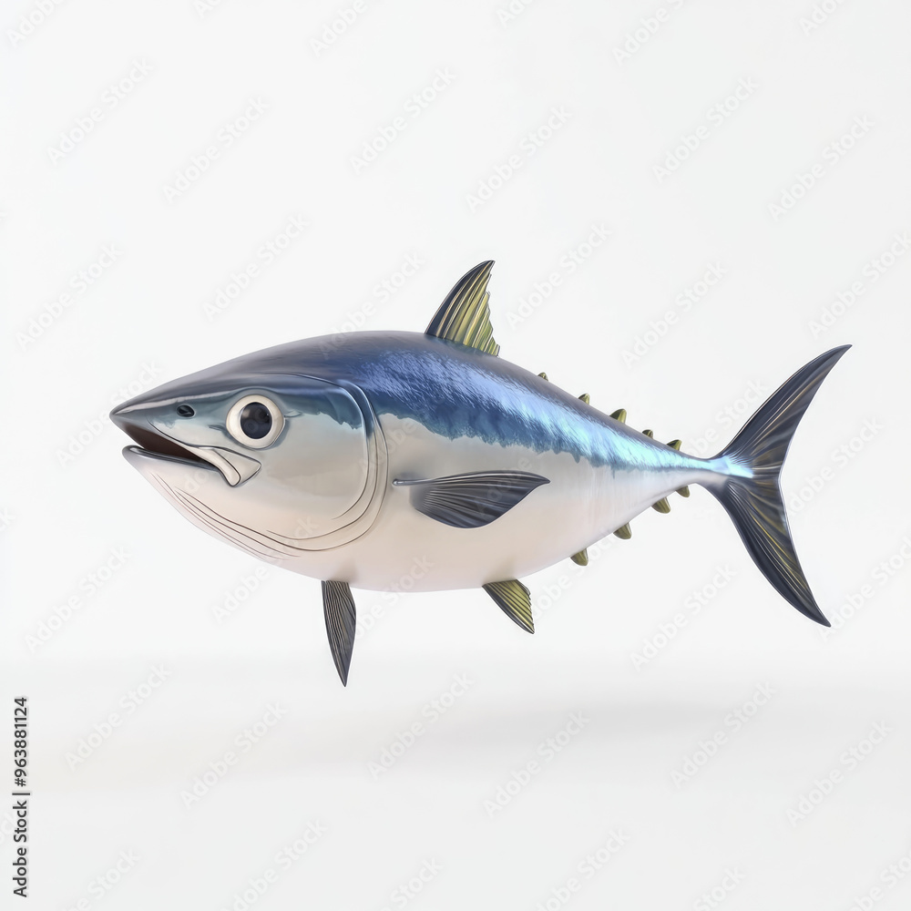 3D cartoon. A tuna fish, on a solid white background 3D cartoon. A tuna fish, on a solid white background