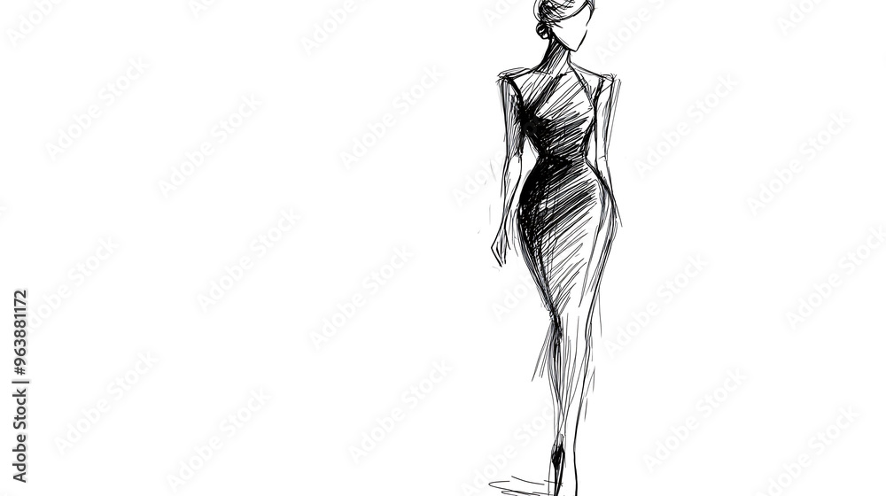 Sketch of a woman in a dress. Sketch of a woman in a dress.
