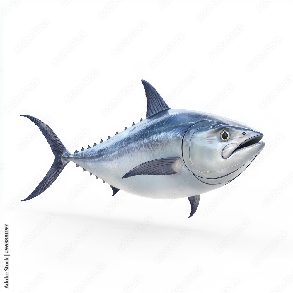 Obraz premium 3D cartoon. A tuna fish, on a solid white background