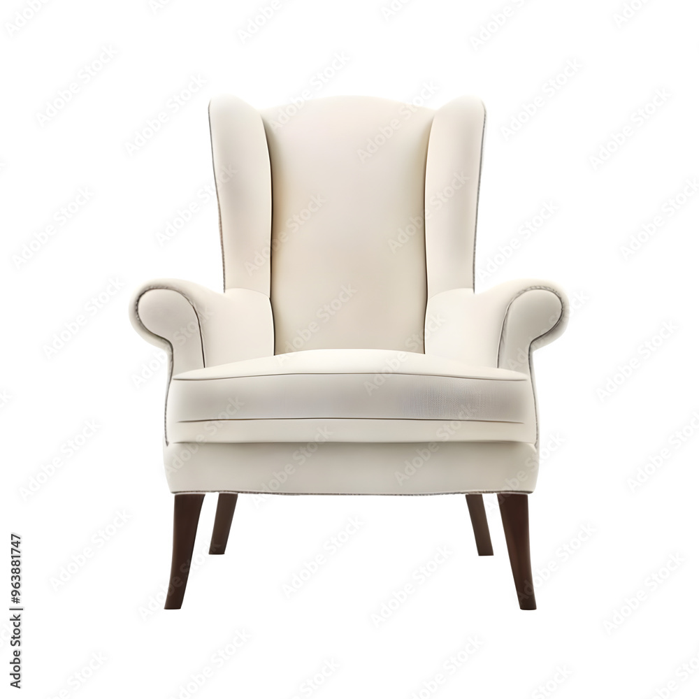 Isolated Eggshell white wingback chair on a transparent background PNG, 3D chair PNG, Cut out chair Isolated Eggshell white wingback chair on a transparent background PNG, 3D chair PNG, Cut out chair