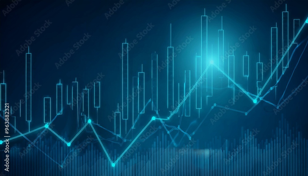 Business candle stick graph chart of stock market investment trading on blue background Business candle stick graph chart of stock market investment trading on blue background