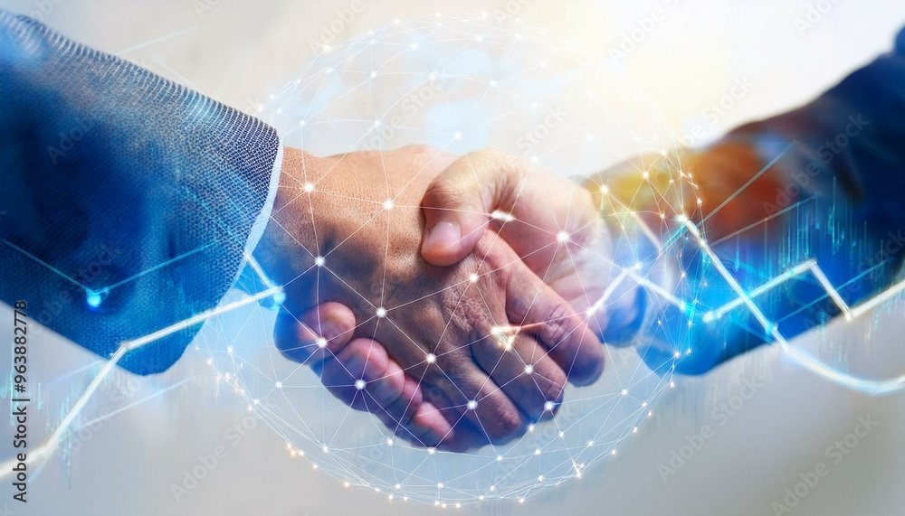 Deal. business man shaking hands with effect global network link connection and graph chart Deal. business man shaking hands with effect global network link connection and graph chart