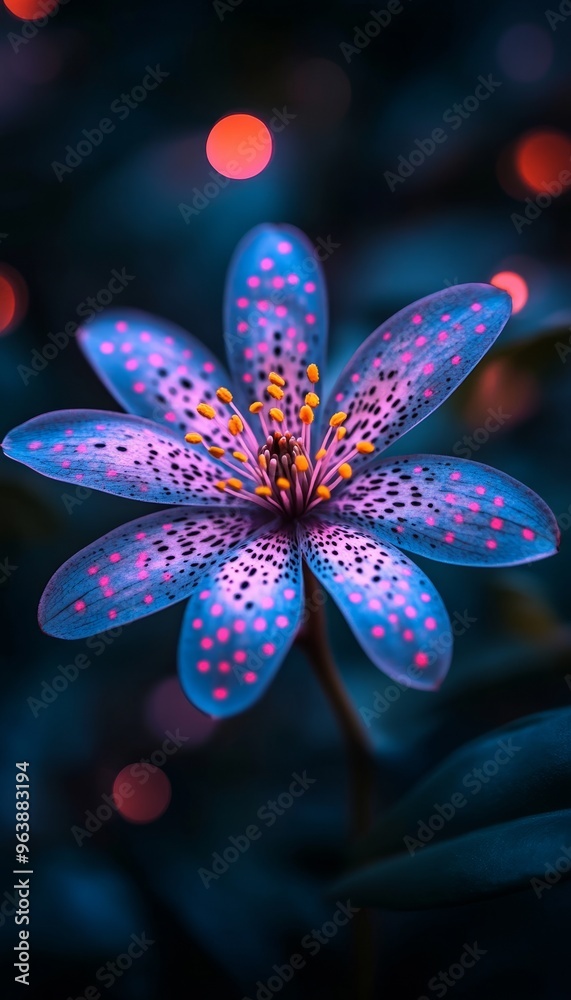 A Close-Up of a Blue Flower with Pink and Black Dots A Close-Up of a Blue Flower with Pink and Black Dots