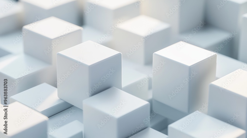 White geometric cubes arranged in a 3D render, with light and shadows highlighting the tech-inspired design. White geometric cubes arranged in a 3D render, with light and shadows highlighting the tech-inspired design.