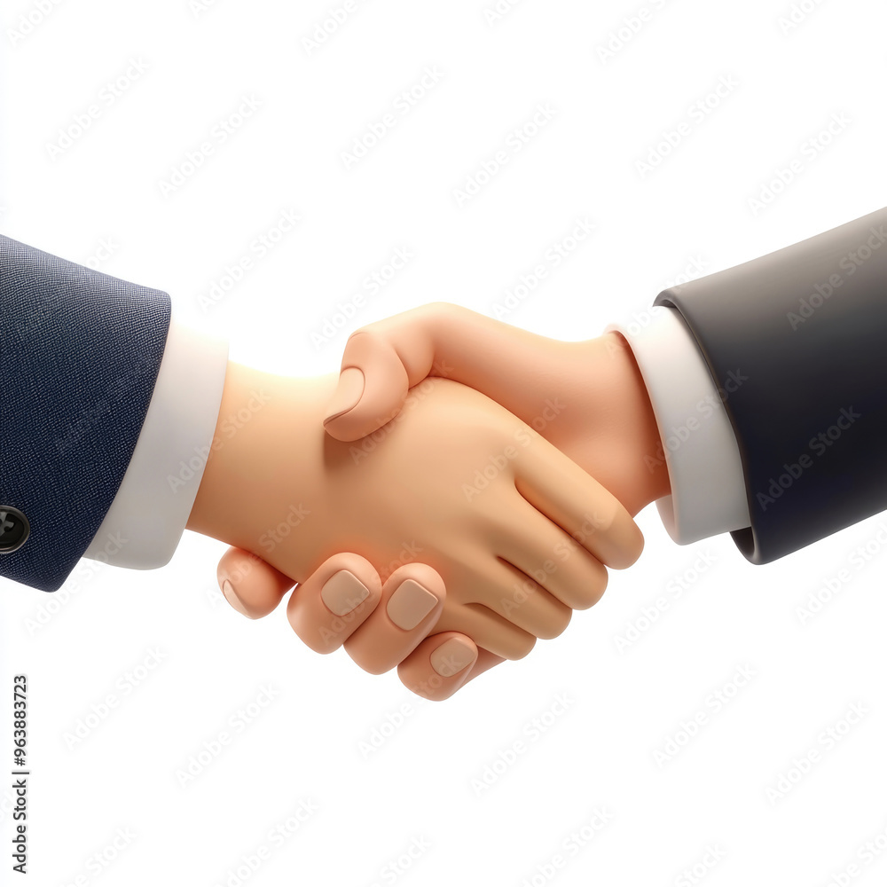 3D cartoon, close-up hands two business people shaking hands. on a solid white background 3D cartoon, close-up hands two business people shaking hands. on a solid white background