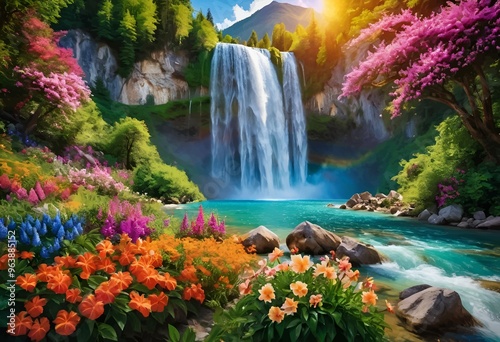 Beautiful and Peaceful Nature Scenery Illustration, Landscape, Countryside, Tranquil, Vibrant and Colorful