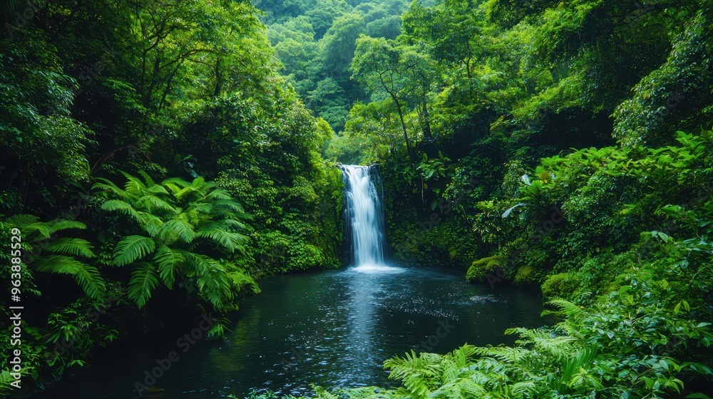 Lush Rainforest Waterfall with Crystal Clear Water Lush Rainforest Waterfall with Crystal Clear Water
