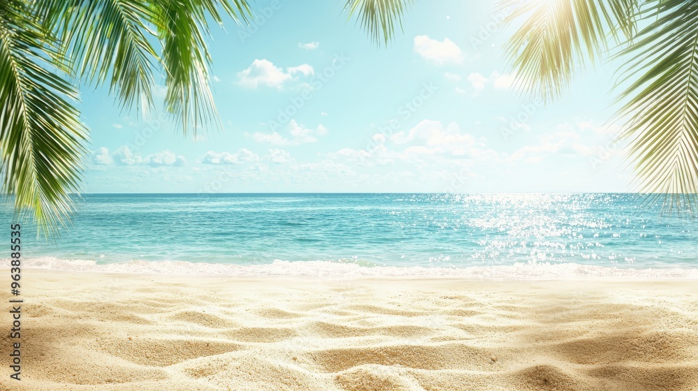Sandy Beach Tropical Paradise with Palm Trees and Ocean View Sandy Beach Tropical Paradise with Palm Trees and Ocean View