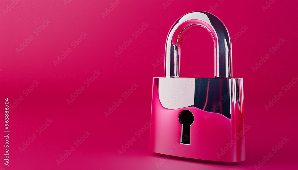 A shiny pink padlock stands against a vibrant pink background, symbolizing security and protection. A shiny pink padlock stands against a vibrant pink background, symbolizing security and protection.