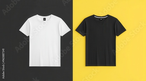 Black and White T Shirt Mockup on Yellow and Black Background photo