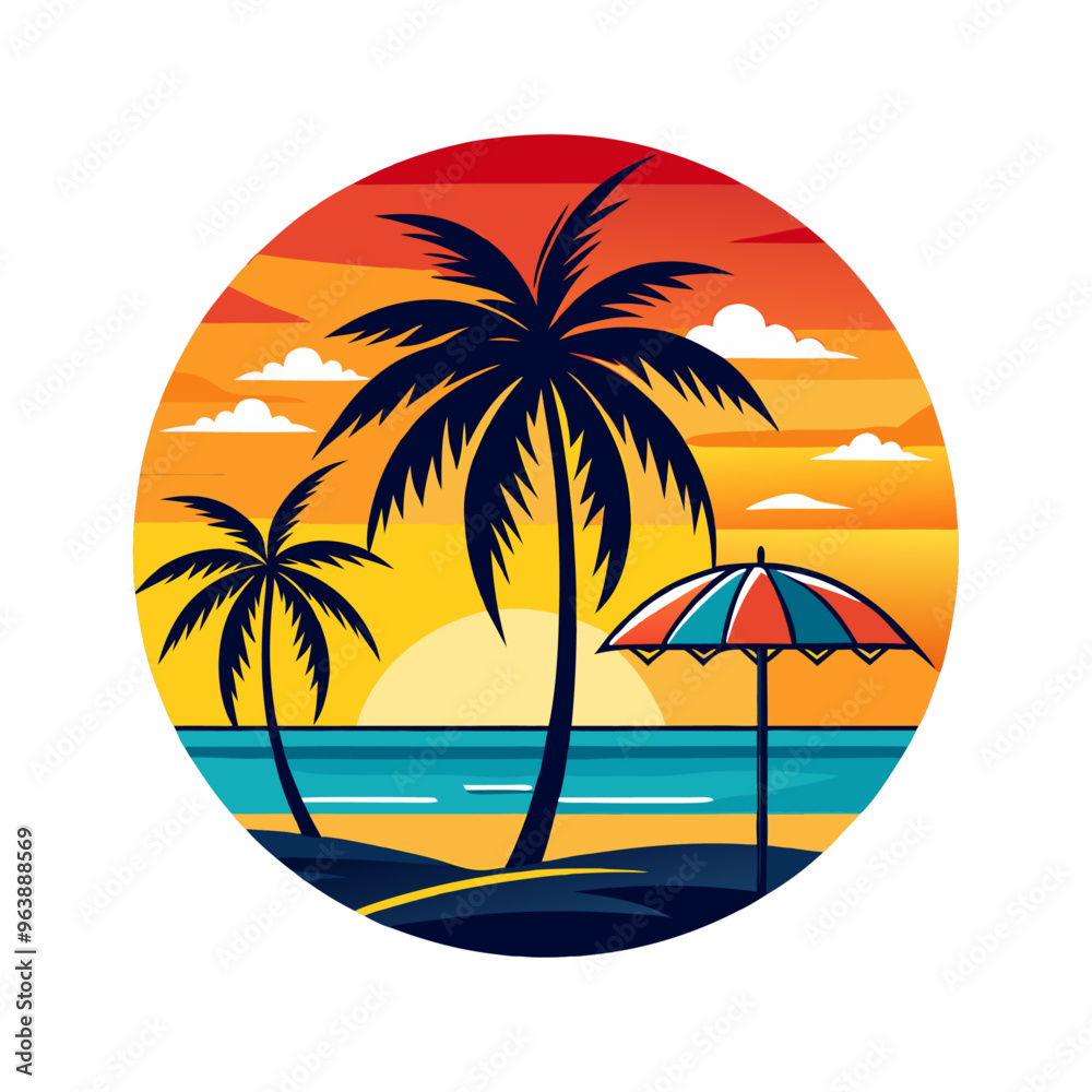 Summer t-shirt design with palm tree vector illustration. Beach t-shirt Design. Vintage Summer Palm Beach Minimalist Illustration Summer t-shirt design with palm tree vector illustration. Beach t-shirt Design. Vintage Summer Palm Beach Minimalist Illustration