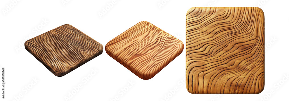 Wooden coaster set isolated on transparent background, square wooden coasters for kitchen use, isolated 3d illustration Wooden coaster set isolated on transparent background, square wooden coasters for kitchen use, isolated 3d illustration