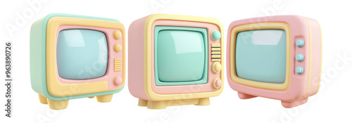 Set of vintage televisions isolated on transparent background photo