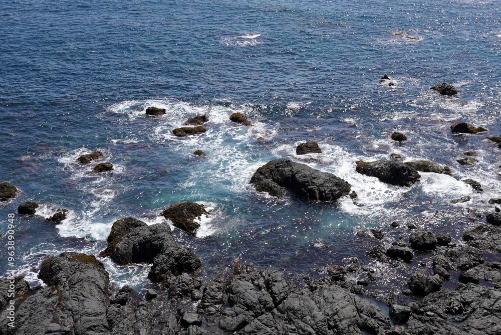 Fototapeta premium 岩場と青い海、白い波