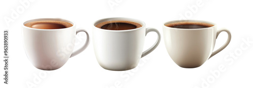 Set of white coffee cups isolated on transparent background photo