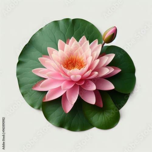 Beautiful pink water lily, fully bloomed and isolated on a clean white backdrop
