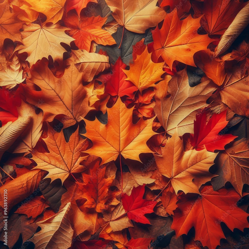 Golden maple leaves blanket the forest floor, creating a vibrant autumn tapestry Golden maple leaves blanket the forest floor, creating a vibrant autumn tapestry