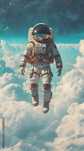 Astronaut Floating Through Clouds Against a Starry Sky photo