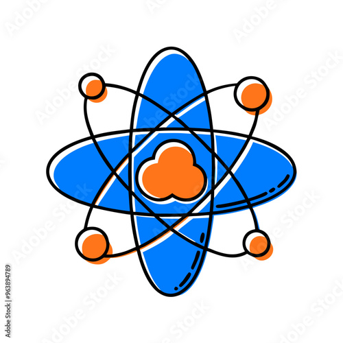 Atomic Structure with Cloud Representation, Blue and Orange Science Icon