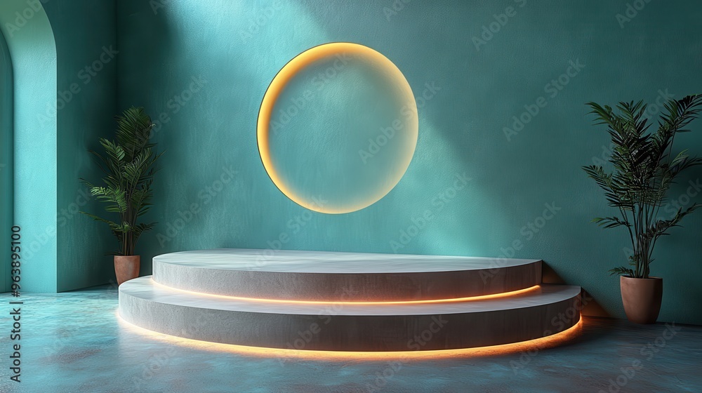 3d minimal showcase with empty platform for product presentation an3d ...