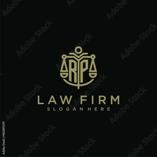 RP initial monogram logo for lawfirm with scale vector design