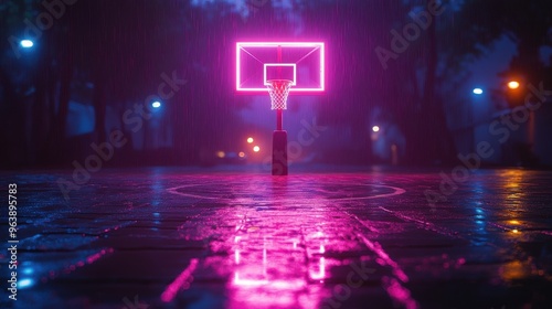 3d pink blue glowing neon light basket on basketball fiel3d scheme virtual sport playgroun3d sportive game isolate3d on black background