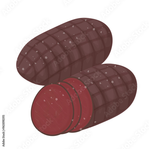 Vector Illustration Logo Clip art Whole and Slice Bresaola Beef isolated