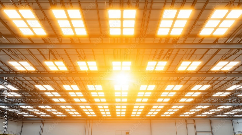 Modern Industrial Building Interior with Bright Ceiling Lights Modern Industrial Building Interior with Bright Ceiling Lights