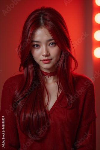 a beautyful woman model red dress