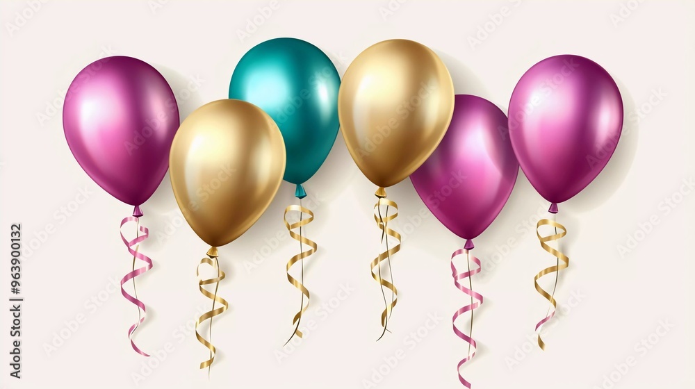 Happy birthday card with luxury balloons and ribbon. 3d realistic style. vector illustration for good design
Happy birthday card with luxury balloons and ribbon. 3d realistic style. vector illustration for good design