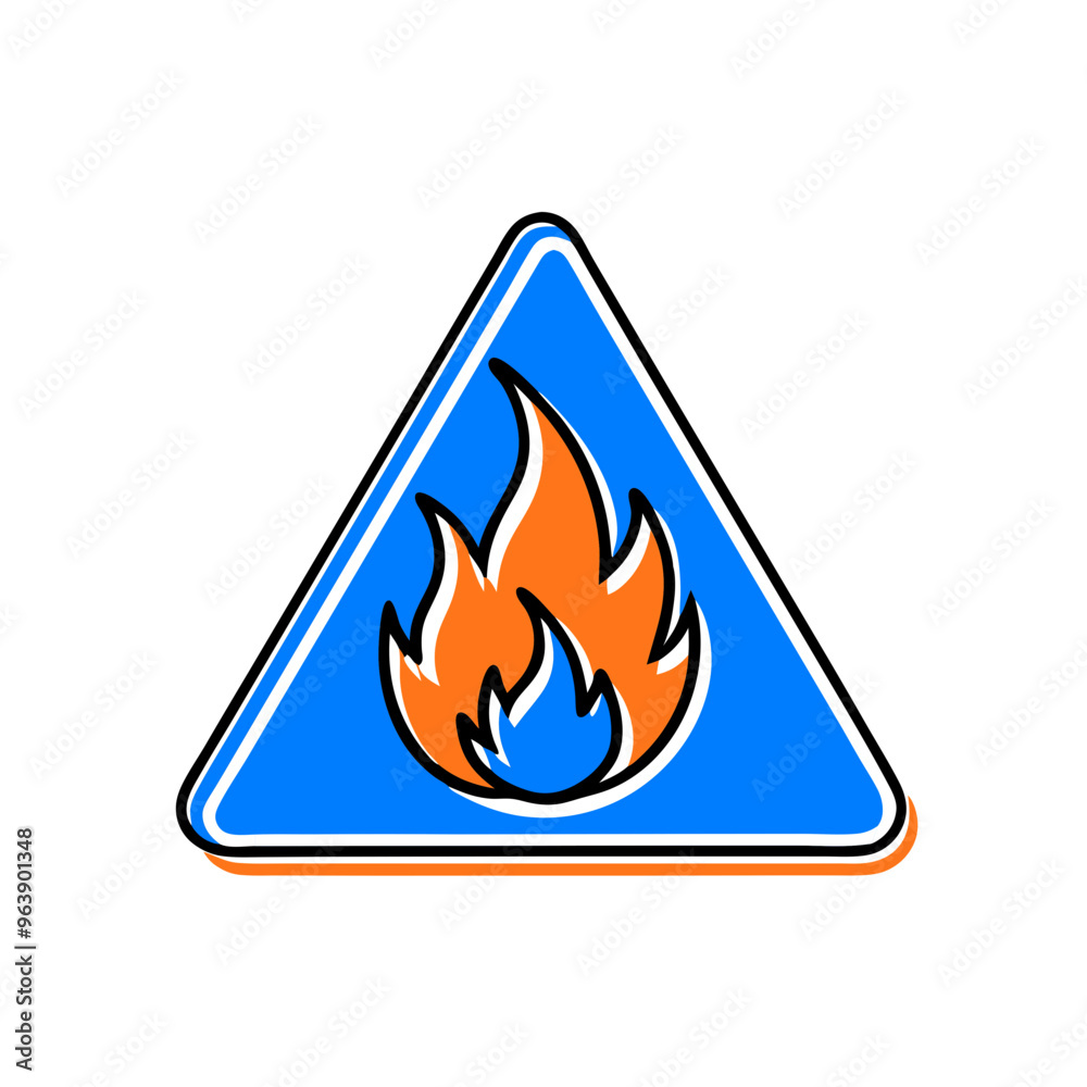 Flammable Warning Sign Illustration in Blue and Orange Triangle Icon Flammable Warning Sign Illustration in Blue and Orange Triangle Icon