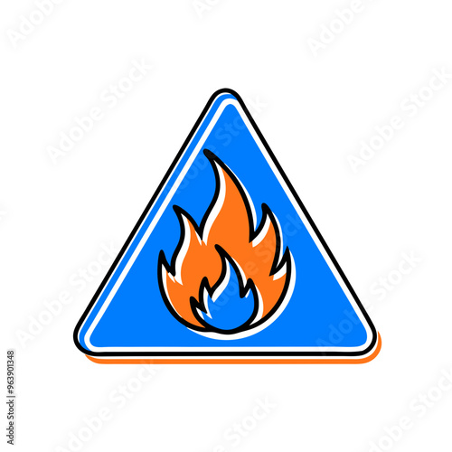 Flammable Warning Sign Illustration in Blue and Orange Triangle Icon