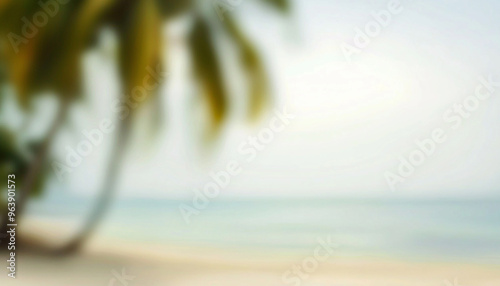 Tropical beach with trees,sand,waves,nature and blur background generated by AI photo