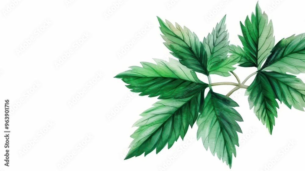 Delicate watercolor illustration of hop vine, showcasing lush green leaves and vines, perfect for nature lovers decor. Delicate watercolor illustration of hop vine, showcasing lush green leaves and vines, perfect for nature lovers decor.