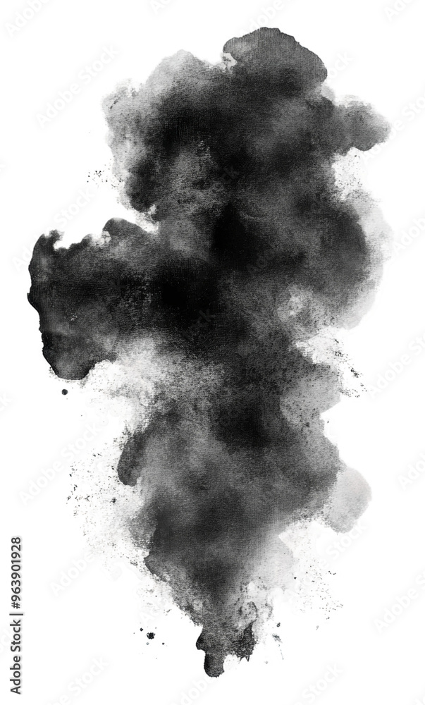 Abstract black smoke on a white background, cut out - stock png.