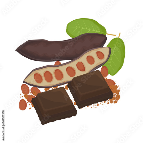 Vector Illustration Logo Clip art Carob pods and Carob Chocolate 