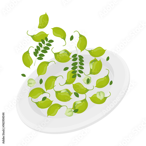 Vector Illustration Logo Clipart Levitation Chickpeas Pod on a White Plate